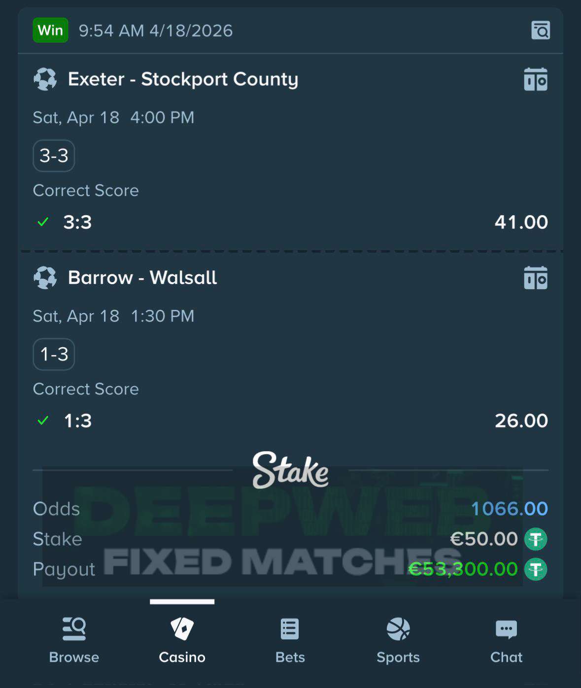 fixed matches correct score 18.04.2026