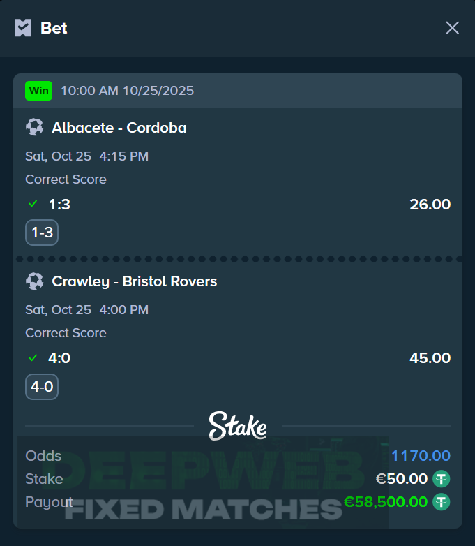fixed matches correct score 25.10.2025