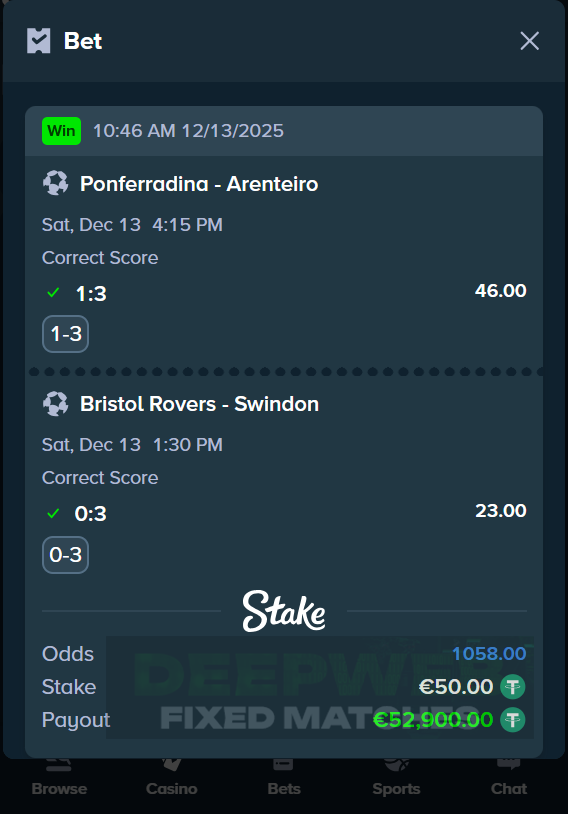 fixed matches correct score 13.12.2025