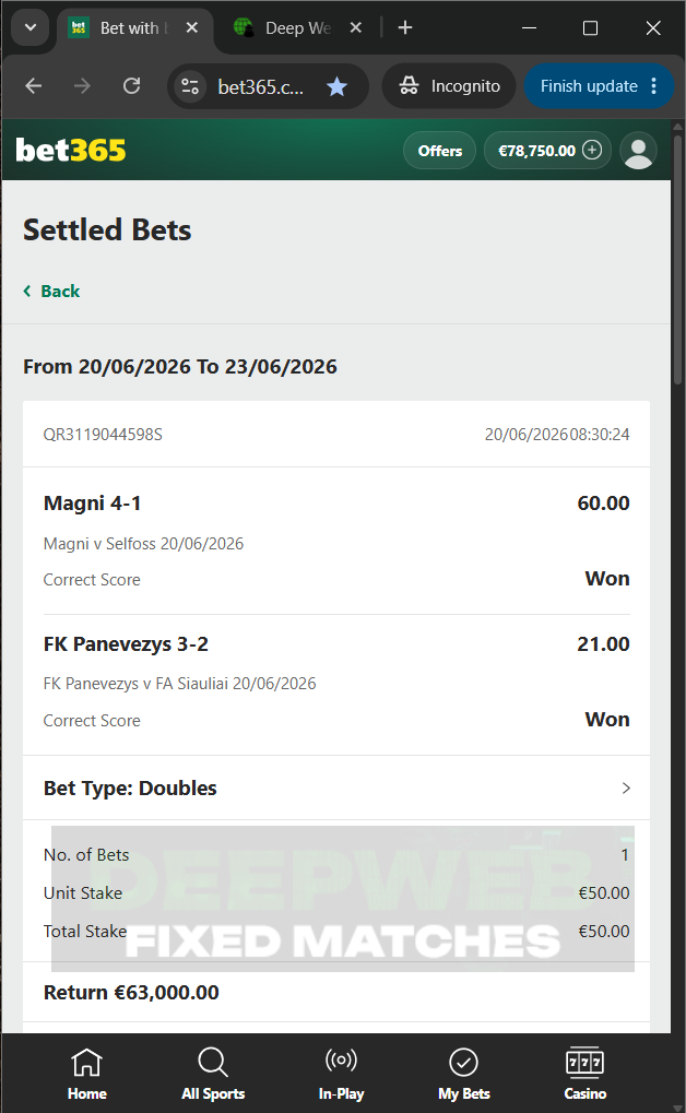 fixed matches correct score 20.06.2026