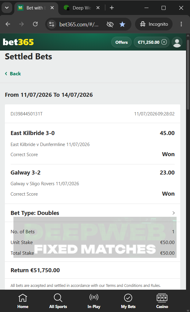 fixed matches correct score 11.07.2026