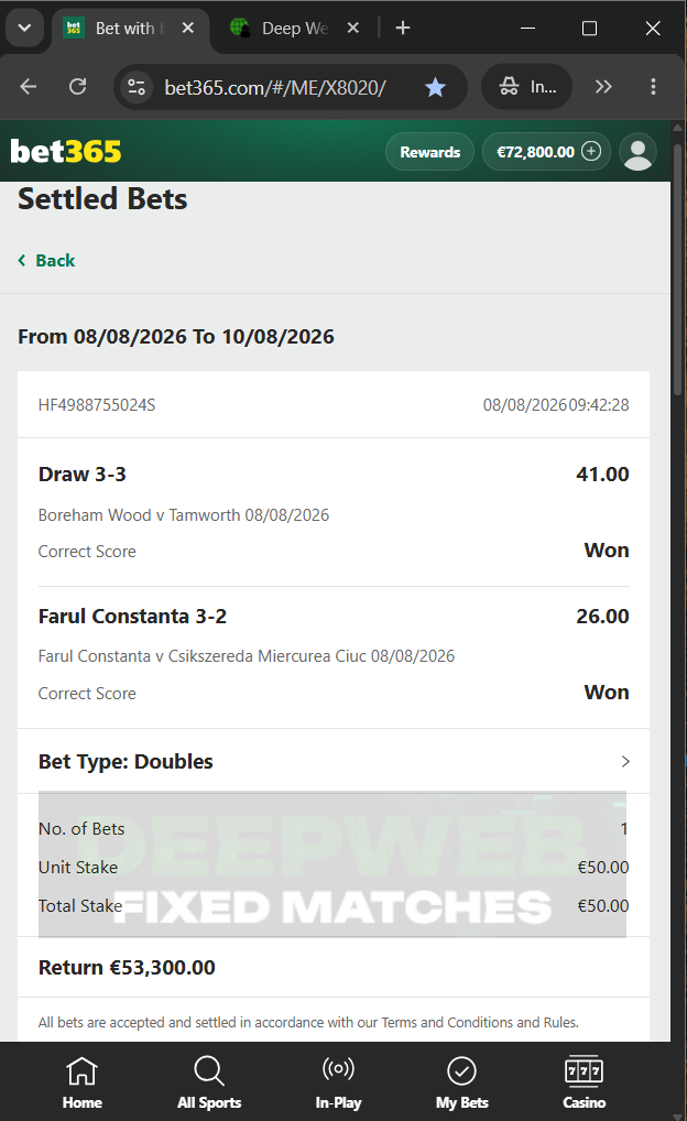 fixed matches correct score 08.08.2026