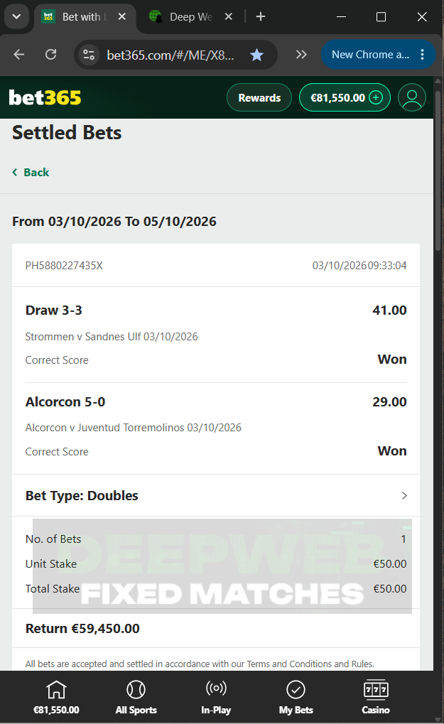 fixed matches correct score 03.10.2026