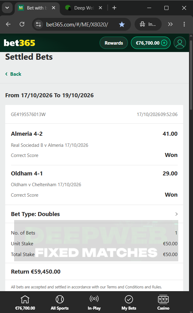 fixed matches correct score 17.10.2026