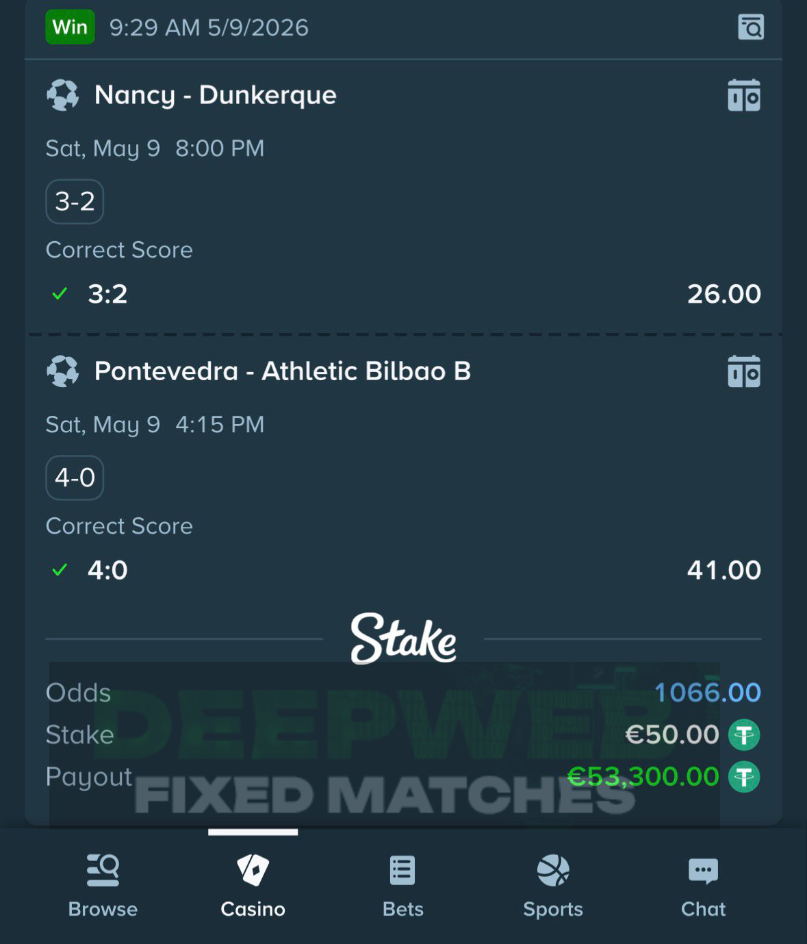 fixed matches correct score 09.05.2026